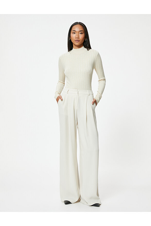 Basic Knitwear Sweater Stand Collar Textured