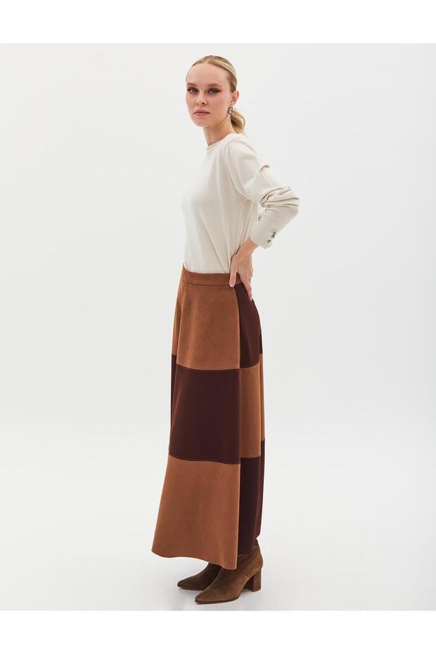 Parçalı Evaze Etek Camel - 4