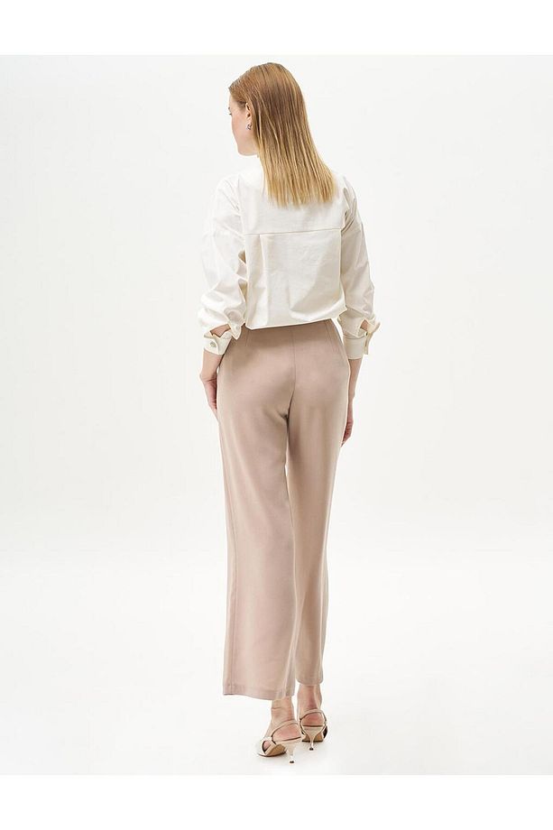 Basic Geniş Paça Krep Pantolon Bej - 3