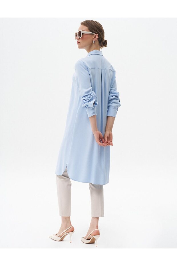 سترة طويلة أساسية مخفية باللون الأزرق الجليدي - 4