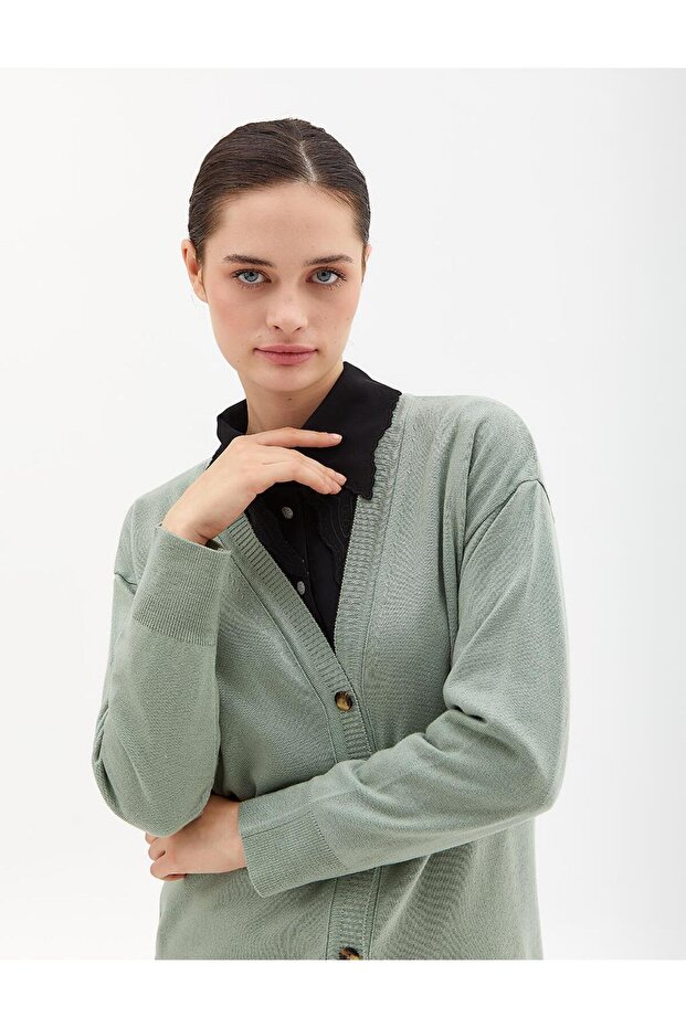 Basic Triko Hırka Yosun Yeşili - 6