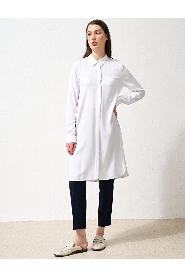Patı Gizli Basic Uzun Tunik Optik Beyaz - 3