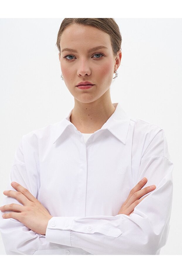 Gömlek Yaka Basic Poplin Tunik Optik Beyaz - 5