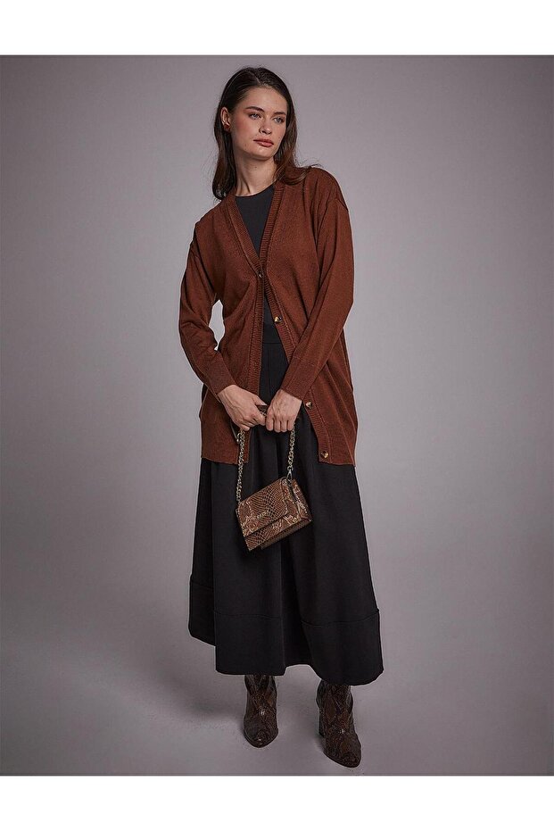 Basic Triko Hırka Kızıl Kahve - 3