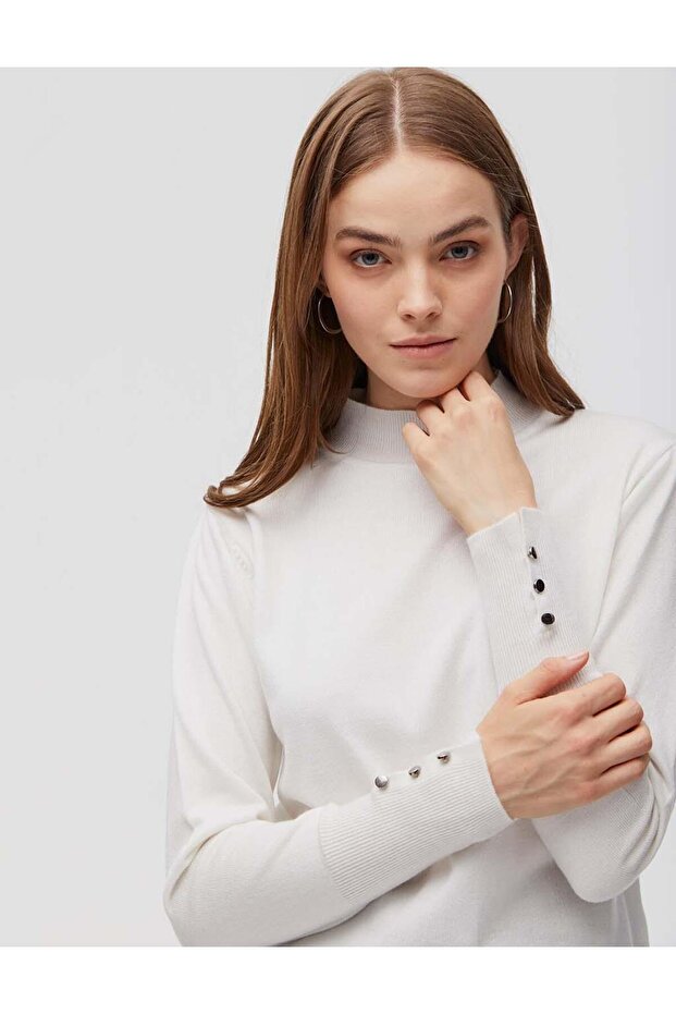 Basic Triko Bluz Ekru - 3