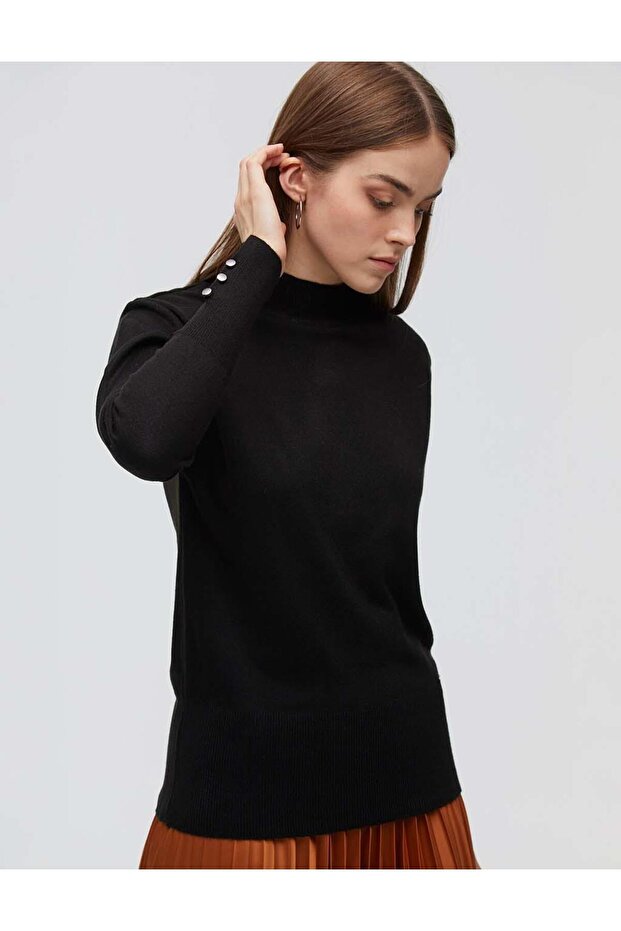 Basic Triko Bluz Siyah - 1