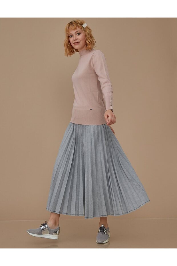 Basic Triko Bluz Pudra - 5