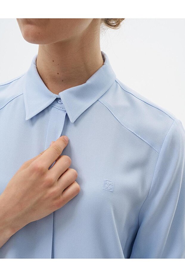 سترة طويلة أساسية مخفية باللون الأزرق الجليدي - 6