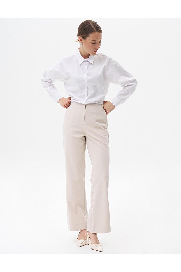 Beli Lastikli Basic Pantolon Taş - 2