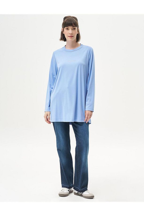 Logolu Örme Sweatshirt Havacı Mavi - 1