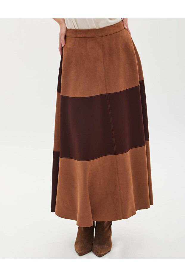 Parçalı Evaze Etek Camel - 3