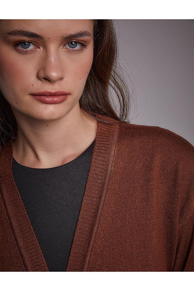 Basic Triko Hırka Kızıl Kahve - 5