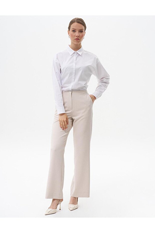 Beli Lastikli Basic Pantolon Taş - 1