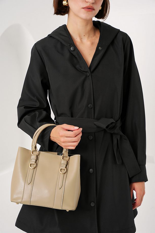 010164 Askılı Mini Tote Çanta - Taş - 2