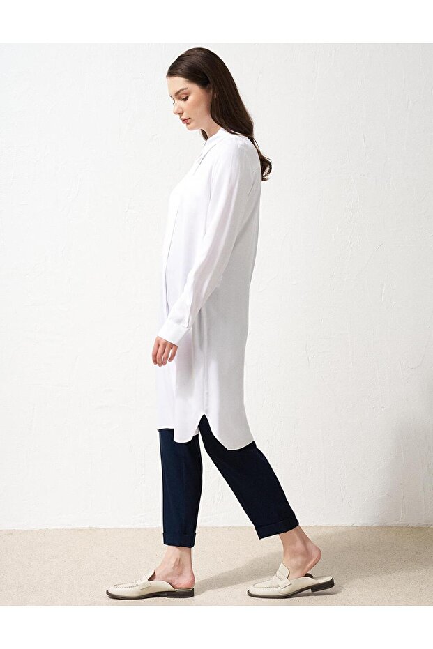Patı Gizli Basic Uzun Tunik Optik Beyaz - 4