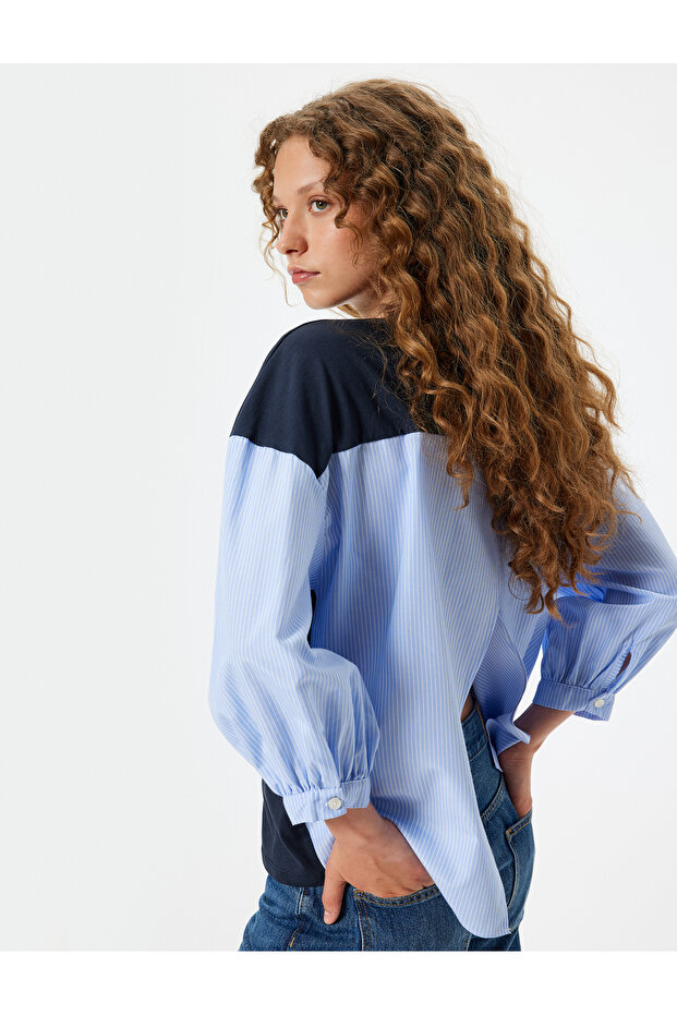 Long Sleeve T-Shirt with Crew Neck and Fabric Detailing
