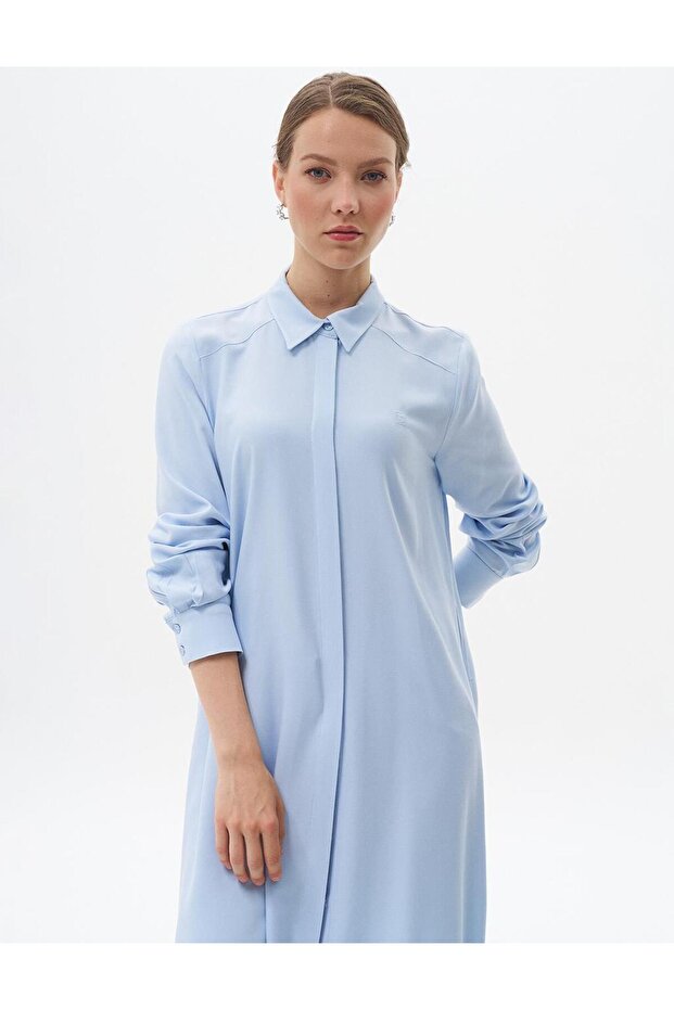 سترة طويلة أساسية مخفية باللون الأزرق الجليدي - 5