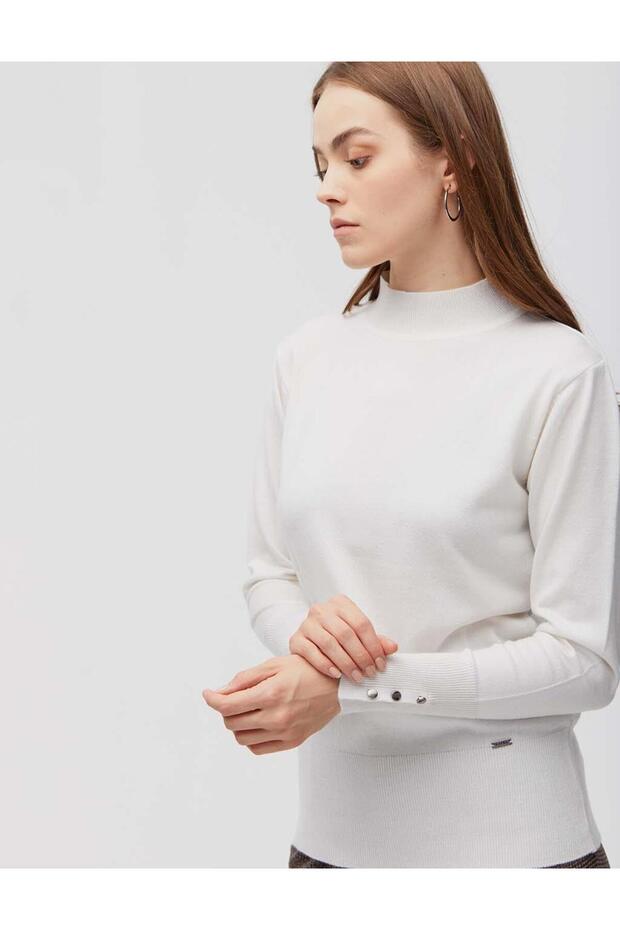 Basic Triko Bluz Ekru - 4