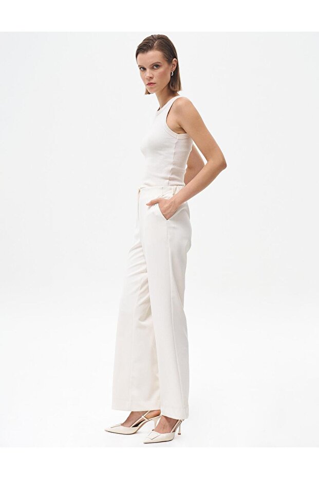 Beli Lastikli Basic Pantolon Ekru - 2