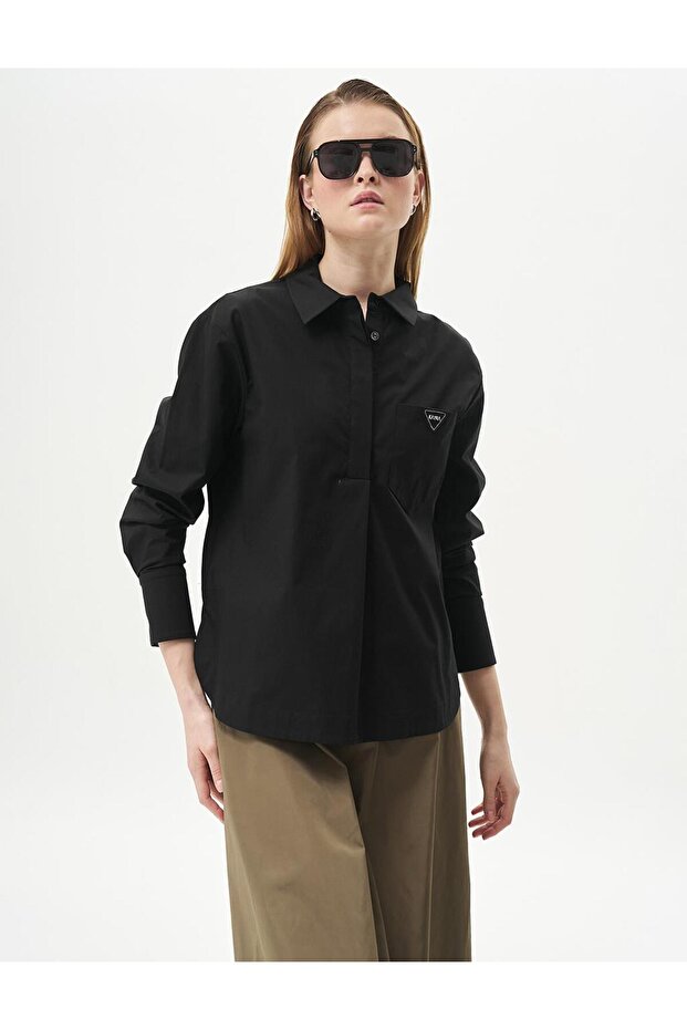 تونيك بوبلين أسود - نصف فتحة - 2