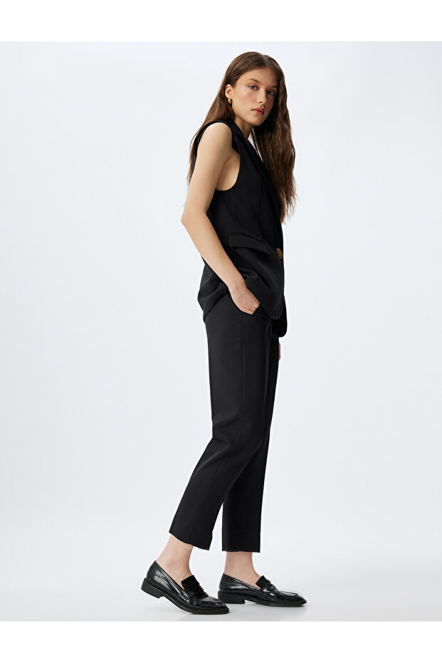 High Waist Fabric Trousers Cigarette Cut with Pockets