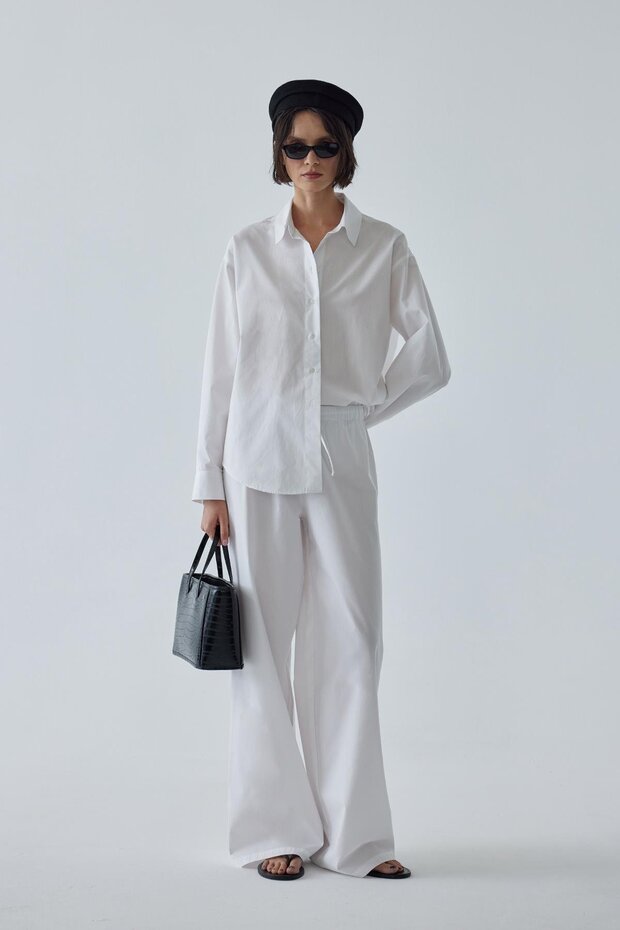 Beyaz Basic Poplin Pantolon - 3