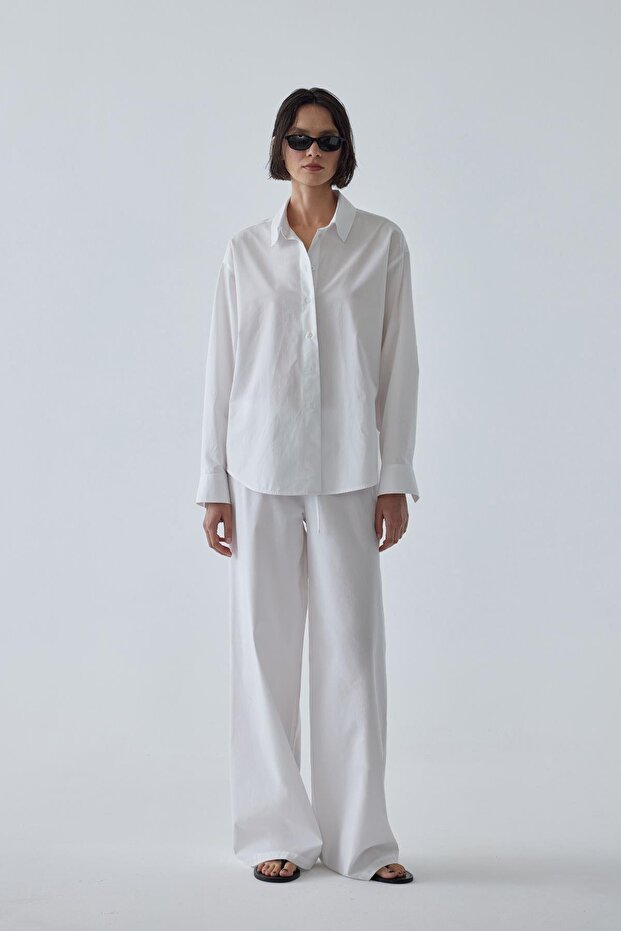 Beyaz Basic Poplin Pantolon - 5