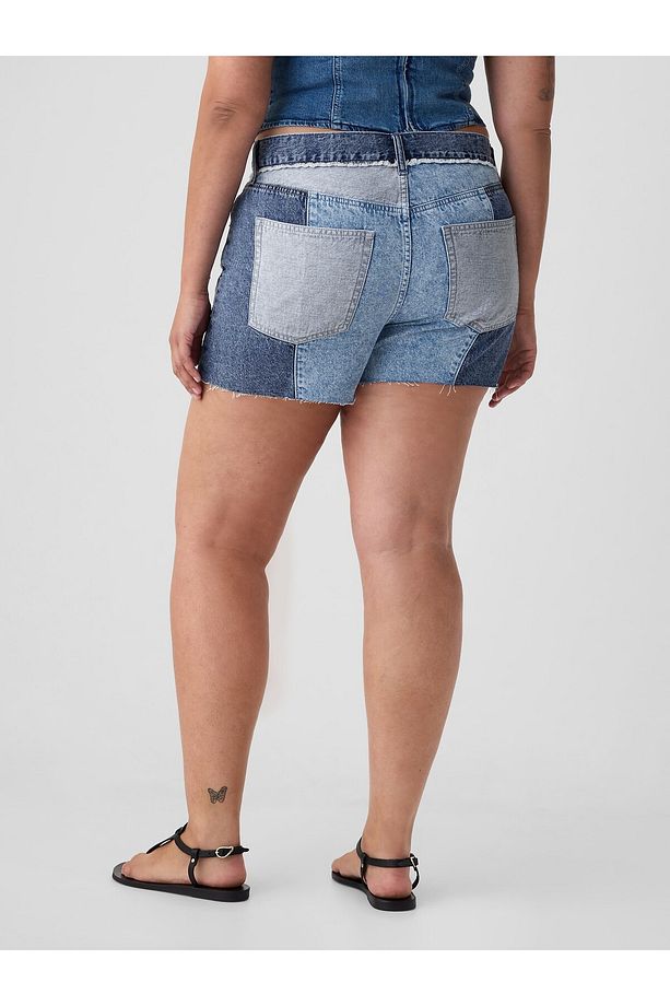 Kadın Mavi 4" Low Rise Stride Patchwork Denim Şort - 4