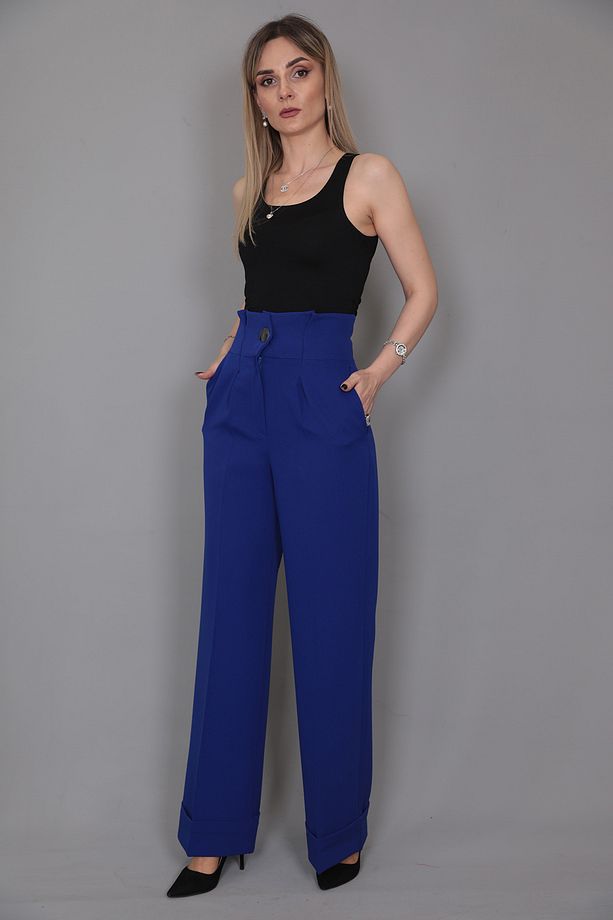 Duble Paça Yüksek Bel Pantolon-saks - 5