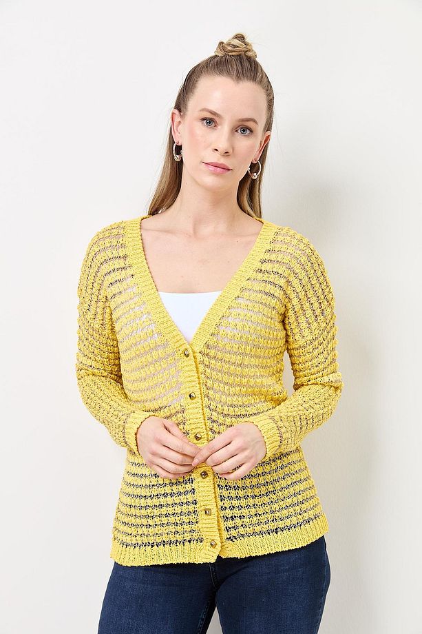 V Yaka Hırka Sarı-Gold - 4