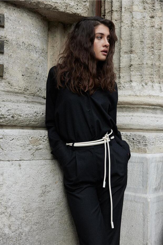 Siyah Jil Pamuklu Basic Gömlek - 6