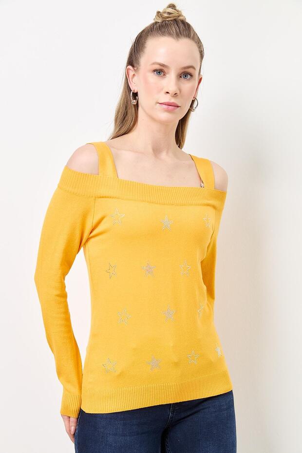 Taş Detaylı Triko SARI - 3