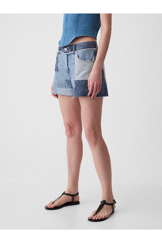 Kadın Mavi 4" Low Rise Stride Patchwork Denim Şort - 7