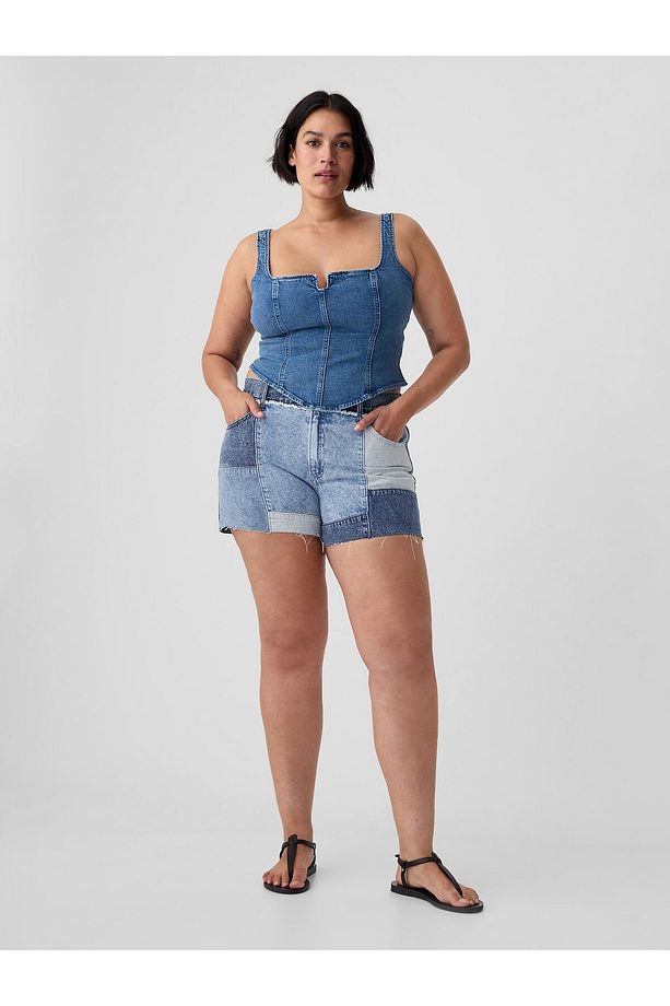 Kadın Mavi 4" Low Rise Stride Patchwork Denim Şort - 5