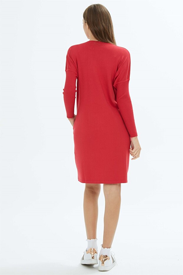 Deri Detaylı Triko Tunik Domates - 4