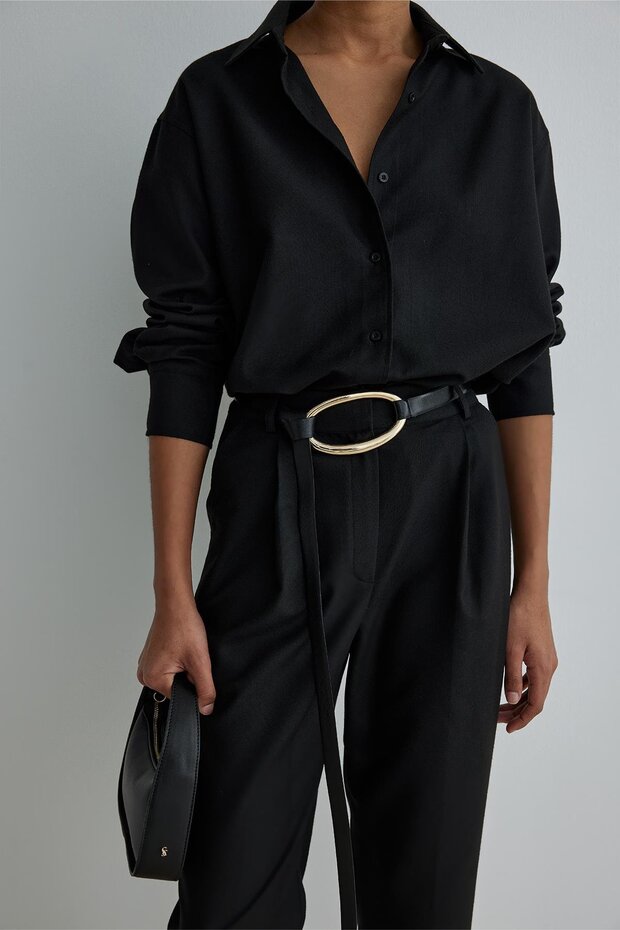 Siyah Jil Pamuklu Basic Gömlek - 8