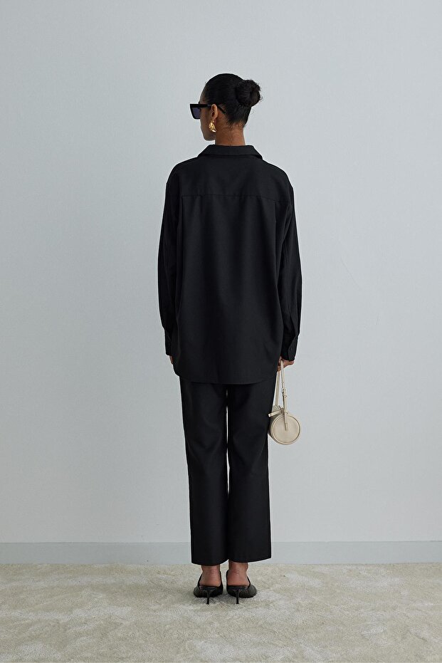 Siyah Jil Pamuklu Basic Gömlek - 5