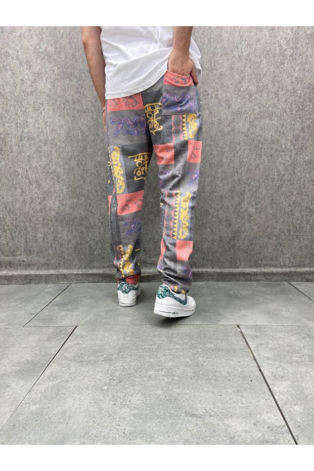 Beli Lastikli Aztek Desenli Bohem Pantolon - 4