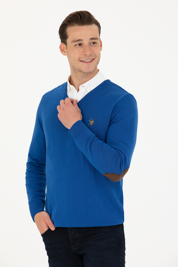 Men's Slim Fit V-Neck Cobalt Sweater 50269006-Vr045
