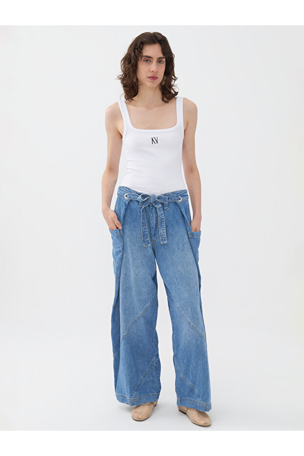 Contrast Top Stitched Pocket Trousers