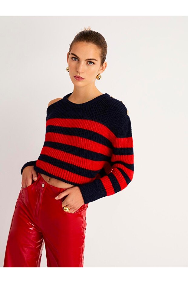 Çizgili Triko Kazak - 1