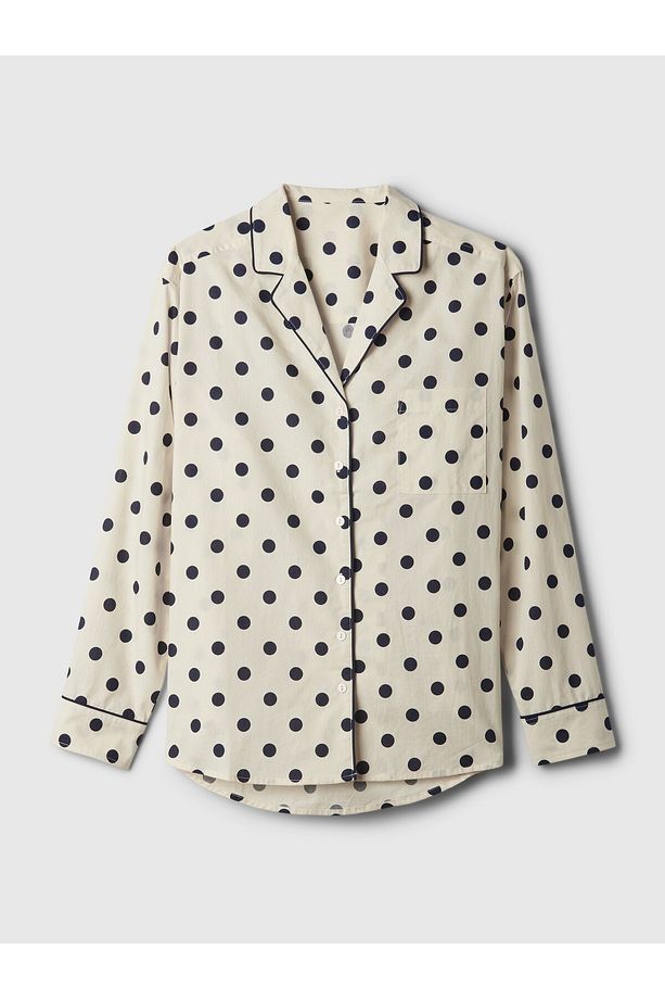 Kadın Bej Desenli Poplin Pijama Üstü - 2