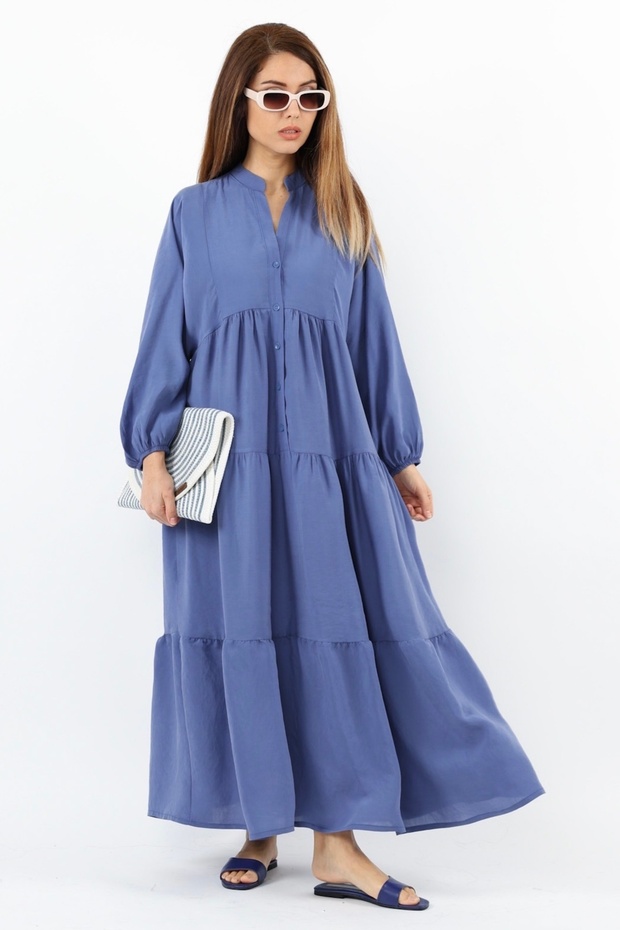 Prive Women's Soft Tensell Fabric Indigo Maxi Length Layered Summer Long Dress 24EL036