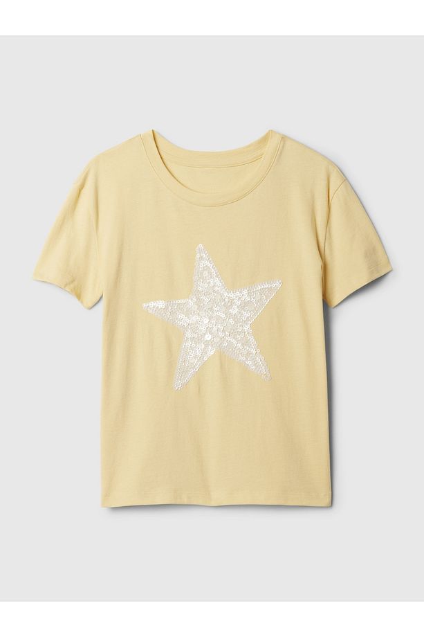 Kız Çocuk Sarı Pullu Sequin Grafikli T-Shirt - 2