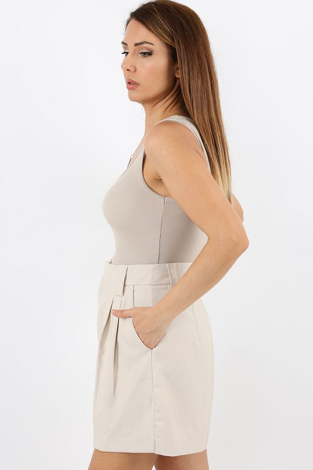 Kadın Cotton Premium Doku Bej Pamuklu Basic Fitilli Atlet - 5