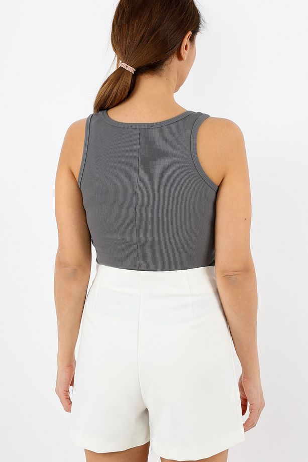 Kadın Cotton Premium Doku Antrasit Pamuklu Basic Fitilli Atlet - 4