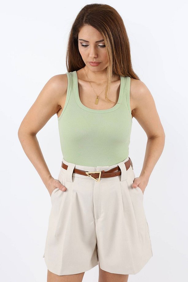 Kadın Cotton Premium Doku Çağla Pamuklu Basic Fitilli Atlet - 2