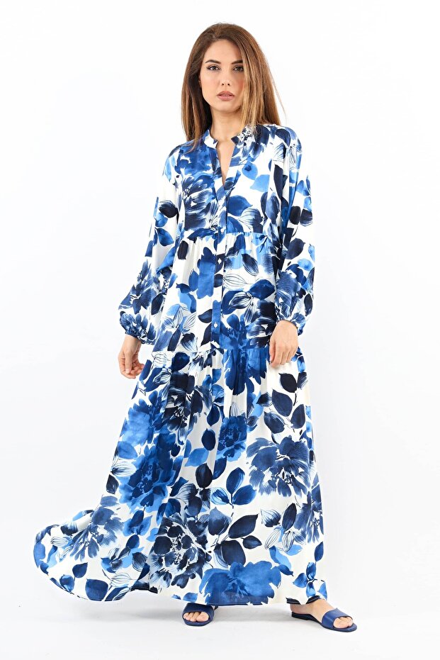 Prive Women's Roses Blue 100% Viscose Maxi Dress
