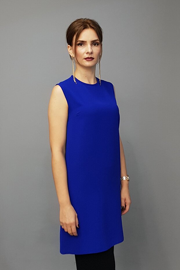 Zero Neckline Sleeveless Blouse - Cobalt Blue - 3001100