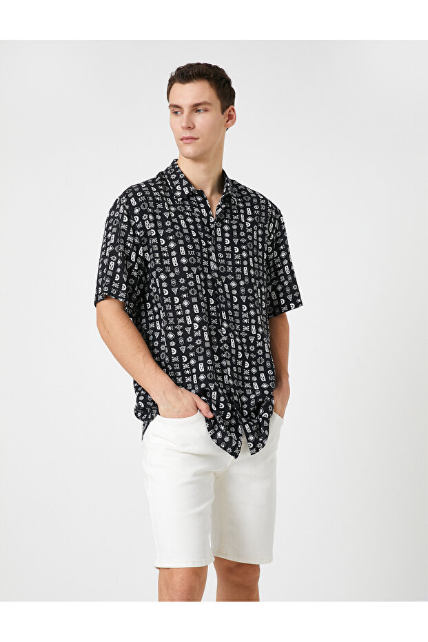 Summer Shirt Short Sleeve Ethnic Printed Classic Collar